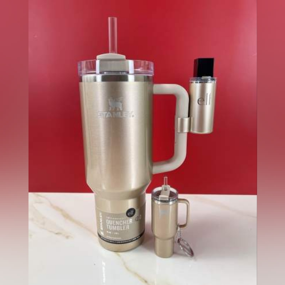 Stanley Gold 40oz Tumbler with ELF Beauty Bundle